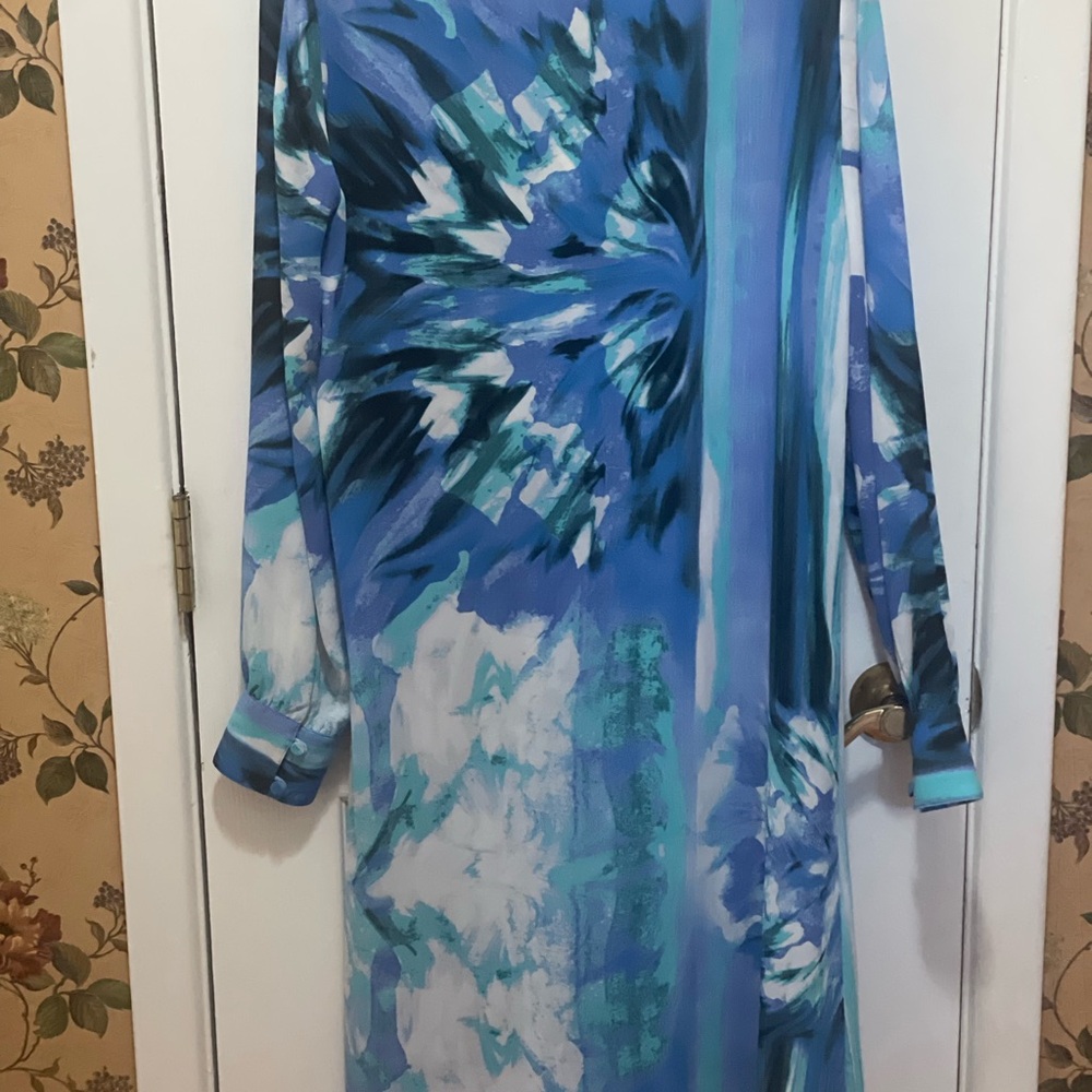 BCBGMaxAzria Blue and White Long Sleeve Dress - Picture 3 of 9